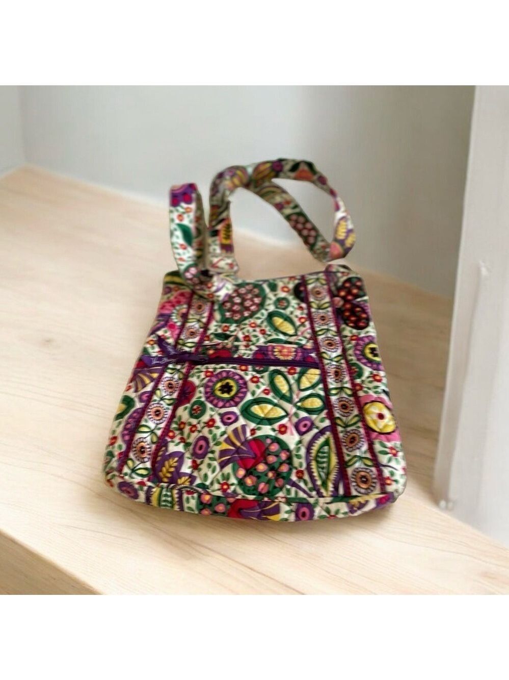 Vera Bradley Crossbody Purse, Bright Floral Retired Print Yellow Red Bohemian